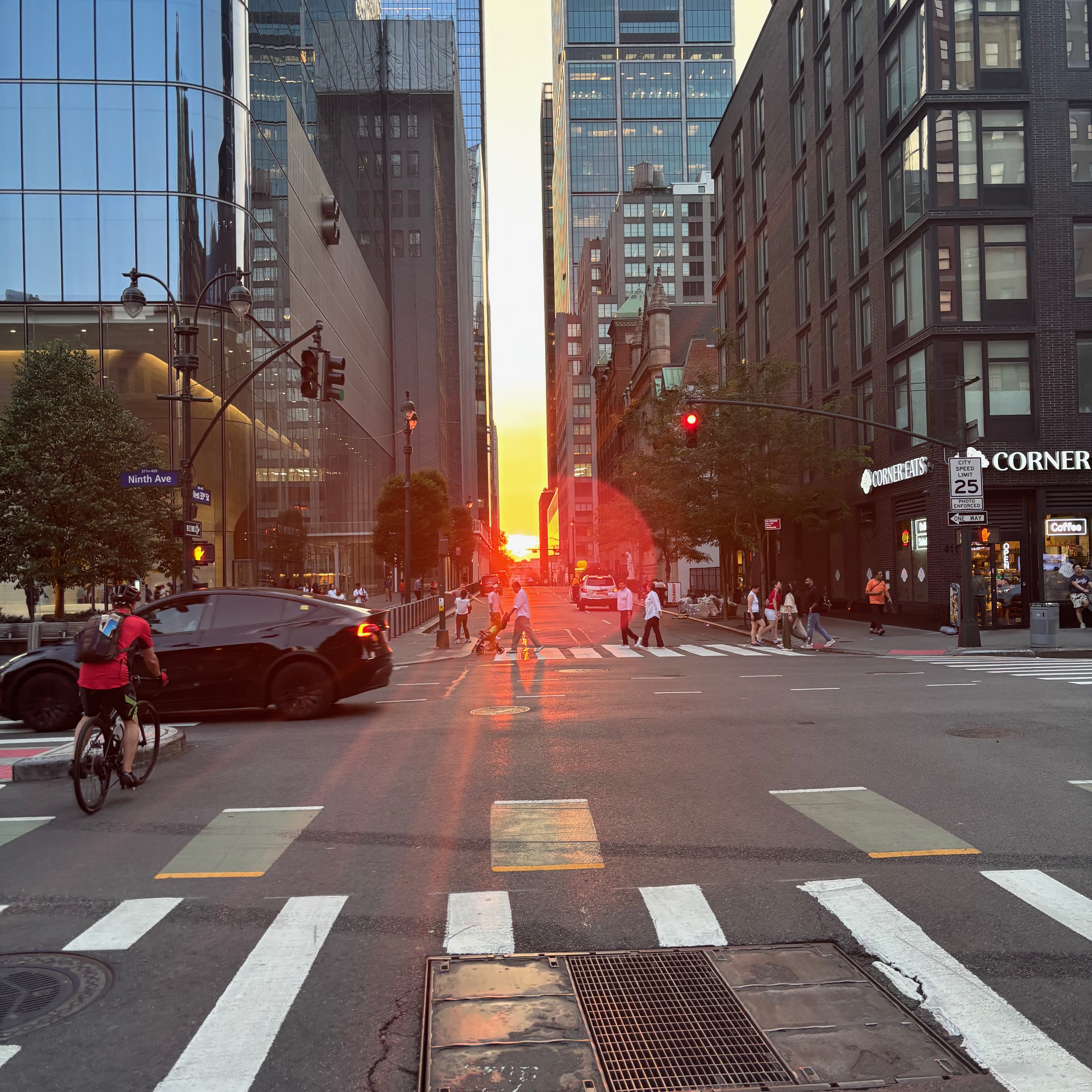 Sunset between skyscrapers on ninth avenue